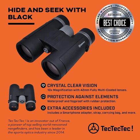 TecTecTec BPRO Wild 10x42 ED Hunting Binoculars Outdoors Birdwatching HD Professional Binoculars with Phone Mount Strap Carrying Bag for Travel Sports, and Watching Wildlife Scenery - Black in Saudi Arabia