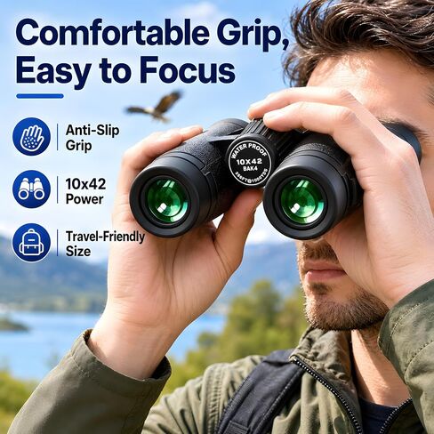 10x42 Binoculars for Adults, BAK4 Prism, FMC Multi-Coated Optics, Waterproof, Lens Binocular for Bird Watching, Hunting, Travel, Sports, Cruise, Watch the Game with Carrying Bag(No. 4) in Saudi Arabia