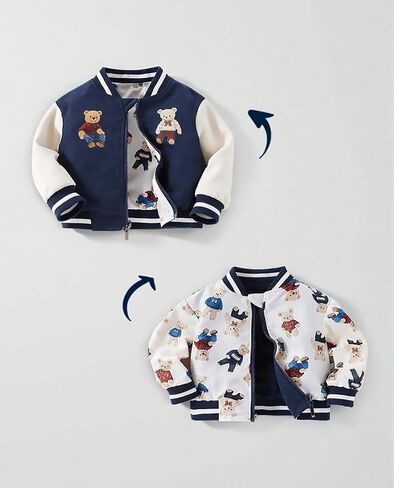 Baby Boys Reversible Baseball Jacket Varsity Bomber for Toddler 6M-3T | Zipper Outwear, Jackets Coat, Spring Fall Clothes Outerwear in Saudi Arabia
