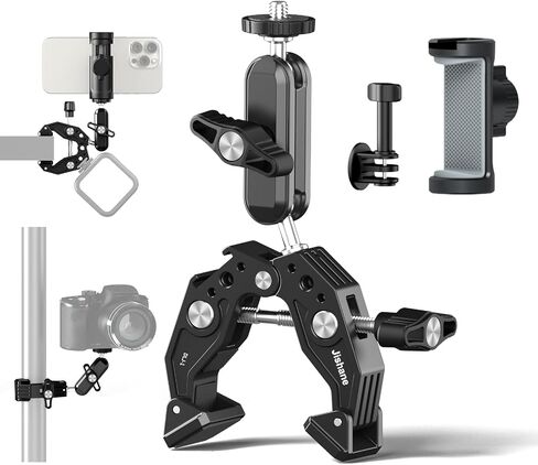 Phone Clamp Mount, 360° Dual Ballhead for Phone & Action Camera | Anti-Fall 360° Phone Holder AC Clamp Mount, Fits Mountain/Scooter/Dirt, Compatible with GoPro, DJI, Insta360 in Saudi Arabia