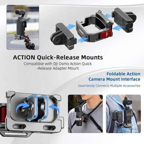 BRDRC Pocket 4 Cage Expansion Adapter, Aluminum Alloy Mount for DJI Osmo Pocket 3/Xtra Muse Accessories, with 1/4" Threads & Cold Shoe & Foldable Action Camera Adapter for Osmo Action Quick-Release in Kuwait