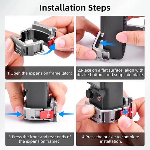 BRDRC Pocket 4 Cage Expansion Adapter, Aluminum Alloy Mount for DJI Osmo Pocket 3/Xtra Muse Accessories, with 1/4" Threads & Cold Shoe & Foldable Action Camera Adapter for Osmo Action Quick-Release in Kuwait