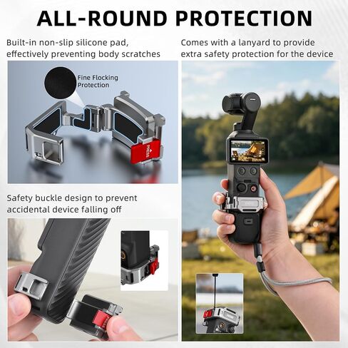 BRDRC Pocket 4 Cage Expansion Adapter, Aluminum Alloy Mount for DJI Osmo Pocket 3/Xtra Muse Accessories, with 1/4" Threads & Cold Shoe & Foldable Action Camera Adapter for Osmo Action Quick-Release in Kuwait
