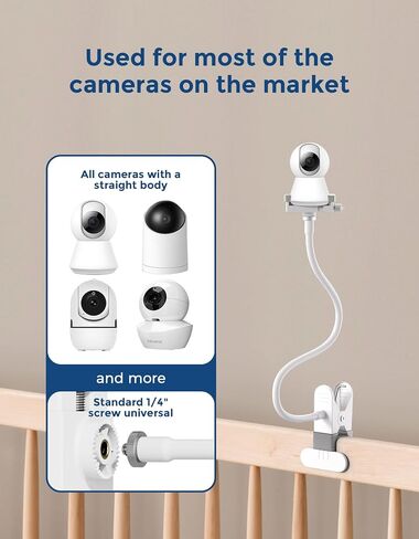 Baby Monitor Mount - Universal Adjustable Monitor Flex Stand for Hello Baby, Nanit Pro, Infant Optics, VTech & Most Baby Monitors - Detachable Arm Camera Clip Mount with Cute Stickers for Crib in Kuwait