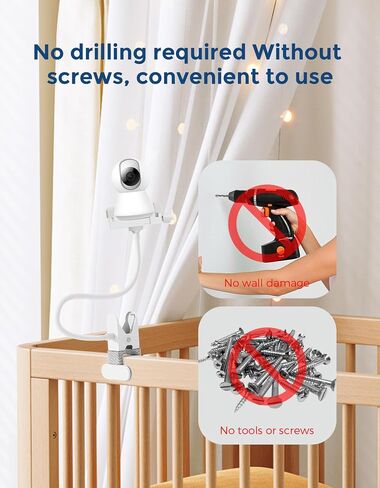 Baby Monitor Mount - Universal Adjustable Monitor Flex Stand for Hello Baby, Nanit Pro, Infant Optics, VTech & Most Baby Monitors - Detachable Arm Camera Clip Mount with Cute Stickers for Crib in Kuwait