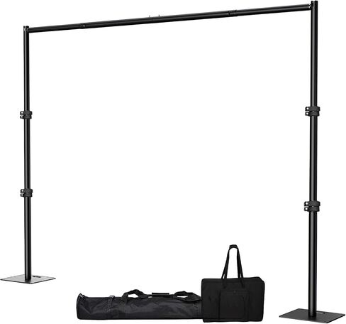 Upgrade Clip on Pipe and Drape, 10x10ft Backdrop Stand with Metal Base | Heavy Duty Backdrop Stand, Adjustable Height & Width, Black Background Holder for Wedding Photography Birthday Party in Kuwait