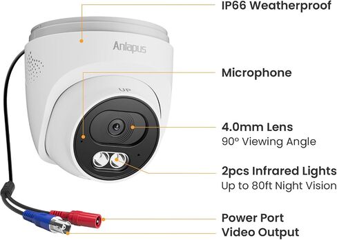 Anlapus 4K Security Camera for Home Surveillance, 8MP Outdoor Indoor Wired Analog Add-On Dome Cam with Audio, Night Vision, IP66 Weatherproof, Only Compatible 4K CCTV DVR System in Kuwait