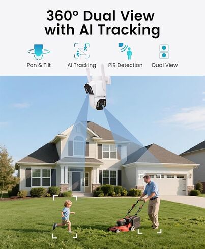 CasaCam Solar Security Camera, Dual Lens, Battery Powered, 2.4/5GHz WiFi | See two areas at once with dual lenses, smart motion tracking, color night vision, and local recording with no monthly fee. in Saudi Arabia