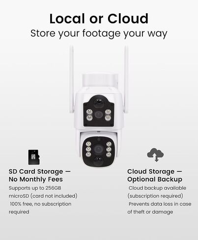 CasaCam Solar Security Camera, Dual Lens, Battery Powered, 2.4/5GHz WiFi | See two areas at once with dual lenses, smart motion tracking, color night vision, and local recording with no monthly fee. in Saudi Arabia