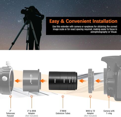 Alstar Astronomical 2"/M48-extension Tube Kit 5mm 8mm 10mm 20mm 30mm - Bundle with - 2" T-2 Focal Camera Adapter in Kuwait