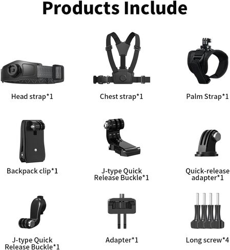 4 in 1 Accessories Kit Set for DJI Action 6/5/4, GoPro Hero 13/12/11/10 and More, Quick Release Head Strap Mount + Chest Mount Harness + Backpack Clip Holder + 360°Rotating Palm Strap in Saudi Arabia