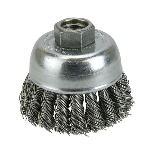 Weiler 13286 2-3/4" Single Row Knot Wire Cup Brush, .020" Steel Fill, 5/8"-11 UNC Nut, Made in the USA in Kuwait