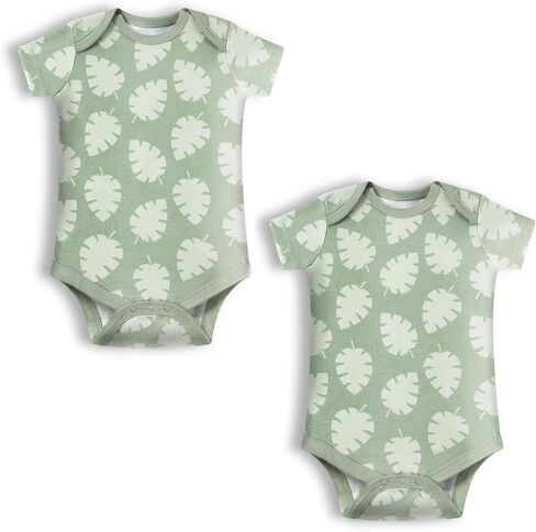 Unisex Baby Bodysuit 2-Pack, Green, Newborn | 100% organic cotton, infant essentials, ultra soft, breathable, lightweight, for daily wear in Kuwait
