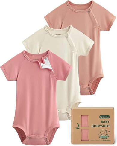 Yoofoss Baby Bodysuits Rayon Made From Bamboo, Soft Breathable Short Sleeve Newborn Baby Boy Girl Clothes 3 Pack in Kuwait