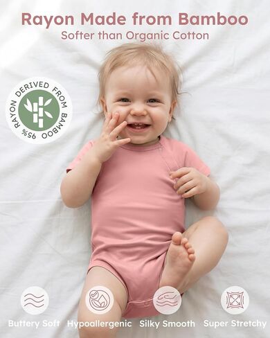 Yoofoss Baby Bodysuits Rayon Made From Bamboo, Soft Breathable Short Sleeve Newborn Baby Boy Girl Clothes 3 Pack in Kuwait