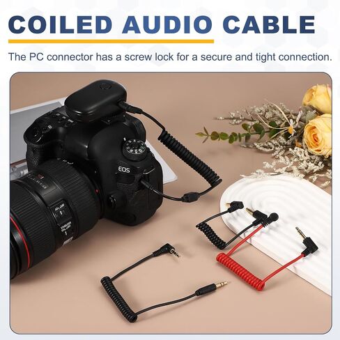3mm to Male Flash PC Sync Cable, Plug to Male Flash Sync Cord with Coiled Cord and Screw Lock PC to PC, Suit for Camera/Photography Connector/Studio, Black in Kuwait