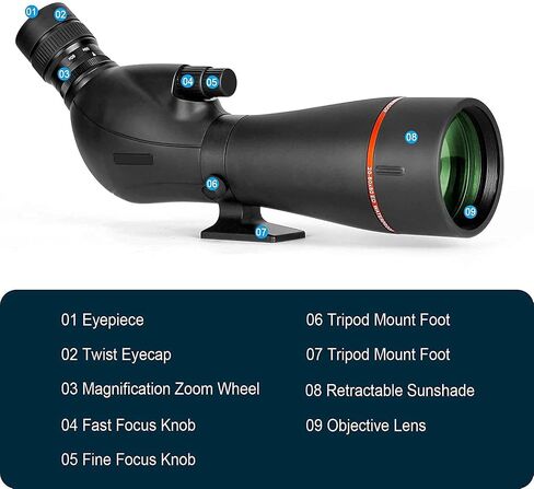 20-60x 80mm ED Spotting Scope for Adults with Smartphone Adapter, Extra-Low Dispersion Spotter Scopes Perfect for Bird Watching Wildlife（Black） in Saudi Arabia