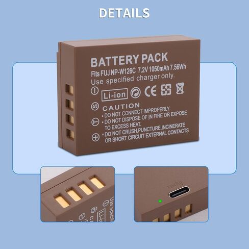 NP-W126S Battery, 1050mAh Replacement USB-C Battery for Fujifilm X100 VI, X-E5, X-M5, X Half, X100V, X-T3, X-T50, X-Pro3, X-T20, X-T30, X-T30 II, X-T200, X-H1, X-T2 in Kuwait