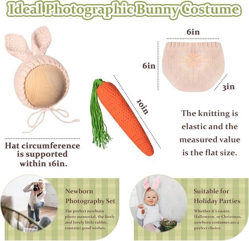 KHC-KHF Newborn Photography Costume Rabbit Outfit Baby Bunny Photoshoot Prop Outfits Bunny Crochet Costume Easter in Saudi Arabia