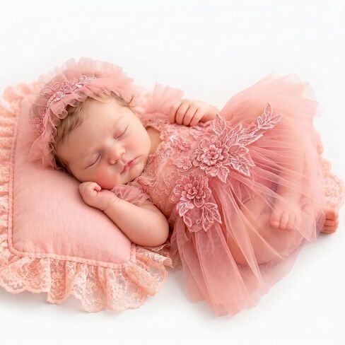 ForBaysy Newborn Baby Girl Photo Props Outfit Embroidered Lace Tulle Dress with Headband Newborn Photography Props in Saudi Arabia