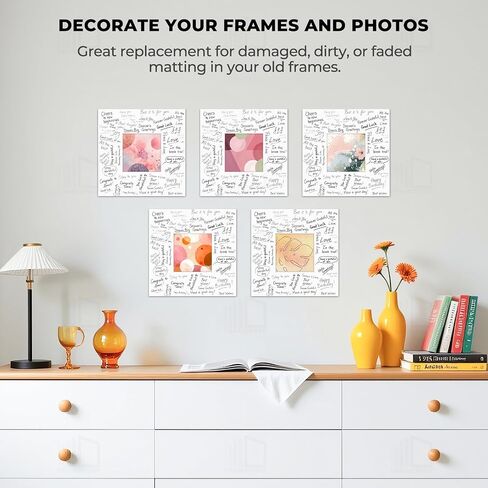 Frametory، 5 قطع من حصيرة الصور السوداء مقاس 8x8، لوحة مربعة للصور مقاس 6x6 | قلب أبيض، قطع مشطوف، خالٍ من الأحماض، إطار سميك 4 طبقات غير لامع للصور والصور والأعمال الفنية in Kuwait