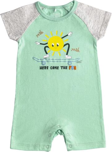 TRND O&X Baby Boy 2-Pack Cotton Rompers, Raglan Short Sleeve Summer Outfits with Cute Sun & Letter Prints in Kuwait