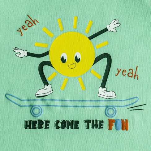 TRND O&X Baby Boy 2-Pack Cotton Rompers, Raglan Short Sleeve Summer Outfits with Cute Sun & Letter Prints in Kuwait