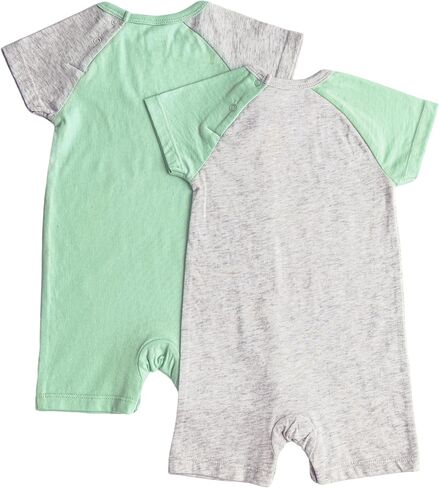 TRND O&X Baby Boy 2-Pack Cotton Rompers, Raglan Short Sleeve Summer Outfits with Cute Sun & Letter Prints in Kuwait