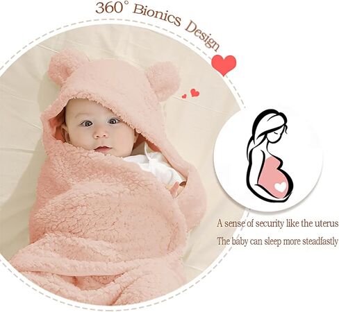 Nunibum Baby Swaddle Blanket Boys Girls Cute Bear Plush Essential Receiving Blanket Ultra-Soft Newborn Registry Sleeping Wraps for Infant 0-6 Months - Pink in Kuwait