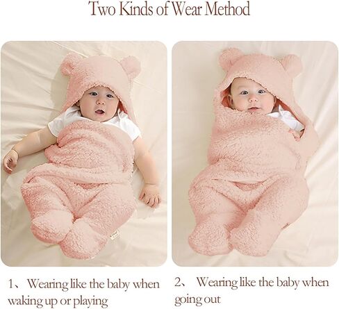 Nunibum Baby Swaddle Blanket Boys Girls Cute Bear Plush Essential Receiving Blanket Ultra-Soft Newborn Registry Sleeping Wraps for Infant 0-6 Months - Pink in Kuwait
