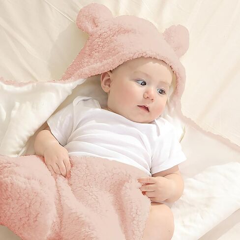 Nunibum Baby Swaddle Blanket Boys Girls Cute Bear Plush Essential Receiving Blanket Ultra-Soft Newborn Registry Sleeping Wraps for Infant 0-6 Months - Pink in Kuwait