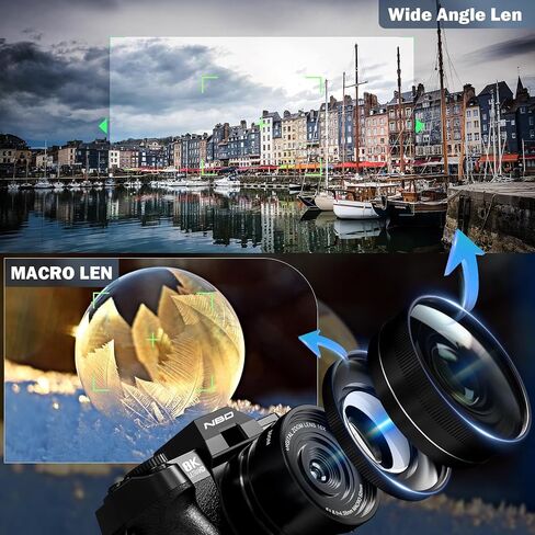 True 8K Digital Cameras for Photography, 64MP, WiFi, Wide-Angle & Macro Lens, 16X Autofocus Zoom, 3" 180° Flip Screen, 32GB Card, Vlogging Camera for YouTube Travel(Black) in Saudi Arabia