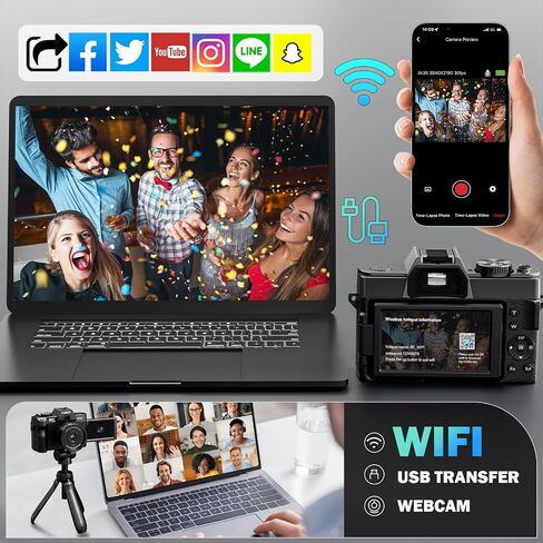 True 8K Digital Cameras for Photography, 64MP, WiFi, Wide-Angle & Macro Lens, 16X Autofocus Zoom, 3" 180° Flip Screen, 32GB Card, Vlogging Camera for YouTube Travel(Black) in Saudi Arabia