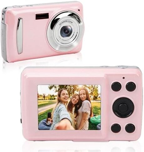FHD 1080P Digital Kids Camera Auto Focus, 2.4 16MP 16X Digital Zoom Portable Mini Camera, Anti Shake Vlogging Selfie Cameras for Boys Girls Kids Teens (Rose) in Saudi Arabia