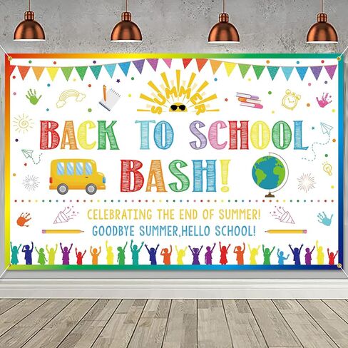 Back to School Bash Backdrop Banner End of Summer Back to School Decoration First Day of School Backdrop Preschool Kindergarten Classroom Party Background Decoration Photo Booth Props White in Kuwait