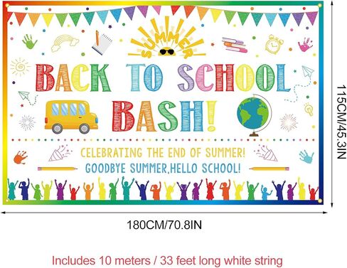 Back to School Bash Backdrop Banner End of Summer Back to School Decoration First Day of School Backdrop Preschool Kindergarten Classroom Party Background Decoration Photo Booth Props White in Kuwait