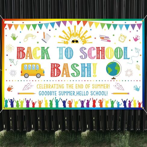 Back to School Bash Backdrop Banner End of Summer Back to School Decoration First Day of School Backdrop Preschool Kindergarten Classroom Party Background Decoration Photo Booth Props White in Kuwait