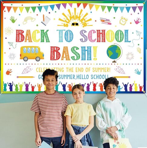 Back to School Bash Backdrop Banner End of Summer Back to School Decoration First Day of School Backdrop Preschool Kindergarten Classroom Party Background Decoration Photo Booth Props White in Kuwait
