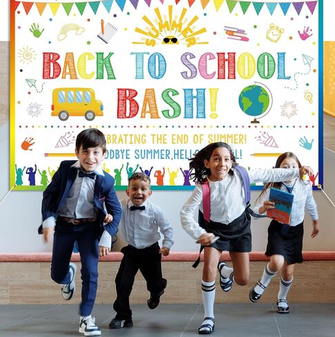 Back to School Bash Backdrop Banner End of Summer Back to School Decoration First Day of School Backdrop Preschool Kindergarten Classroom Party Background Decoration Photo Booth Props White in Kuwait