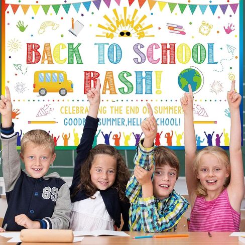 Back to School Bash Backdrop Banner End of Summer Back to School Decoration First Day of School Backdrop Preschool Kindergarten Classroom Party Background Decoration Photo Booth Props White in Kuwait