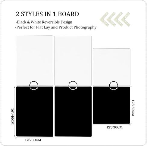 3-Pack Black and White Photo Backdrop Boards, 12 x 12 and 12 x 16 in | Double-Sided Waterproof Boards, White and Black Backdrops for Food, Jewelry, Cosmetics, Flat Lays and Close-Ups in Saudi Arabia