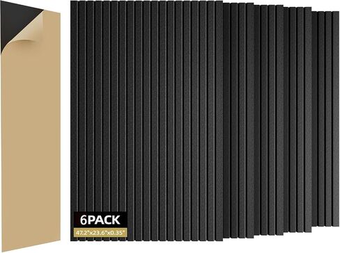 6 Pack Sound Proof Foam Panels for Walls 47.2"x23.6" Large Acoustic Panels Sound Absorbing, Self-Adhesive Soundproof Wall Panels for Home Studio, Office, Recording, Black (6 Pack Black) in Saudi Arabia