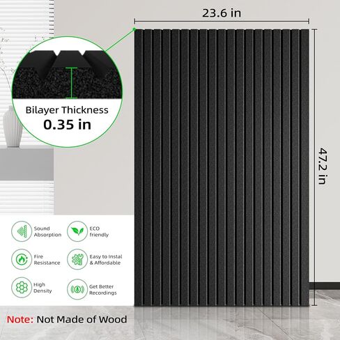 6 Pack Sound Proof Foam Panels for Walls 47.2"x23.6" Large Acoustic Panels Sound Absorbing, Self-Adhesive Soundproof Wall Panels for Home Studio, Office, Recording, Black (6 Pack Black) in Saudi Arabia