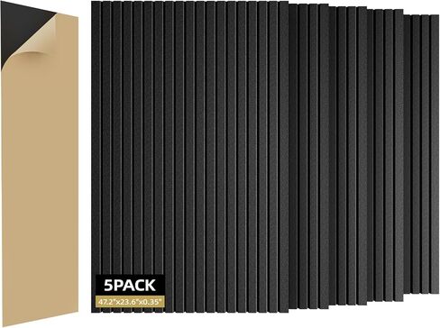 5 Pack Sound Proof Foam Panels for Walls 47.2"x23.6" Large Acoustic Panels Sound Absorbing, Self-Adhesive Soundproof Wall Panels for Home Studio, Office, Recording, Black Black in Saudi Arabia