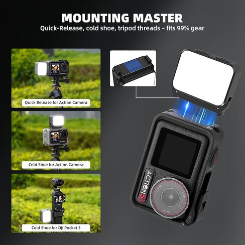 BRDRC Mini Tripod LED Fill Light for Pocket 3 4, Magnetic Base Desktop Stand with Cold/Hot Shoe Vlogging Light for DJI Osmo Pocket 3 4, Action 5 Pro 4 Accessories in Kuwait