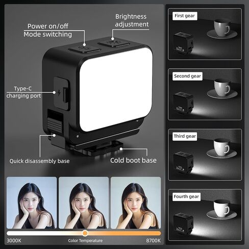 BRDRC Mini Tripod LED Fill Light for Pocket 3 4, Magnetic Base Desktop Stand with Cold/Hot Shoe Vlogging Light for DJI Osmo Pocket 3 4, Action 5 Pro 4 Accessories in Kuwait