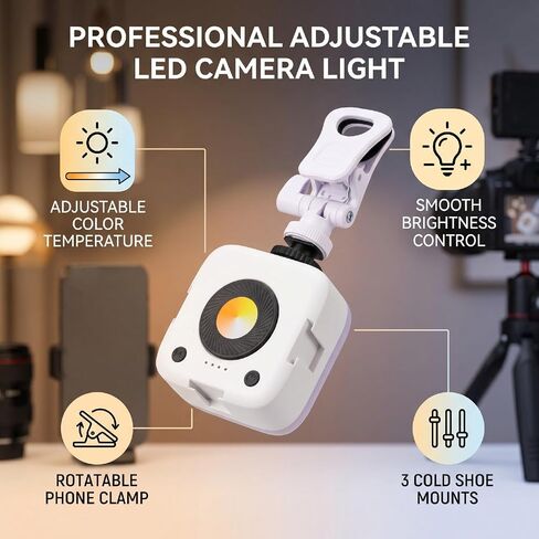 Adjustable LED Camera Light,Photography Light with Phone Clip 3000K to 6500K for Live Streaming in Saudi Arabia
