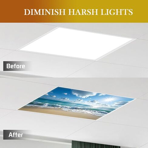 2 Pcs Fluorescent Light Cover Classroom Lighting Cover with 10 Magnets Light Filter Magnetic Ceiling Panel Decoration 2 x 4 ft Reduce Glare for Office School (Sea Sky) in Kuwait