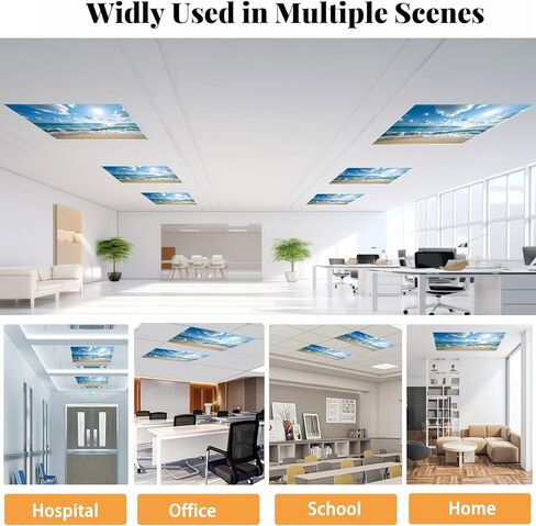 2 Pcs Fluorescent Light Cover Classroom Lighting Cover with 10 Magnets Light Filter Magnetic Ceiling Panel Decoration 2 x 4 ft Reduce Glare for Office School (Sea Sky) in Kuwait