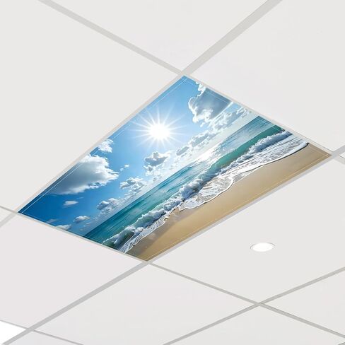 2 Pcs Fluorescent Light Cover Classroom Lighting Cover with 10 Magnets Light Filter Magnetic Ceiling Panel Decoration 2 x 4 ft Reduce Glare for Office School (Sea Sky) in Kuwait